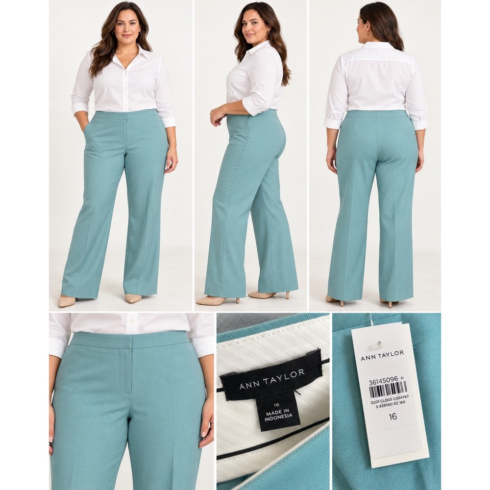 Ann Taylor Wide Leg Trousers The Suiting Collection Teal Blue Size 16 NWT